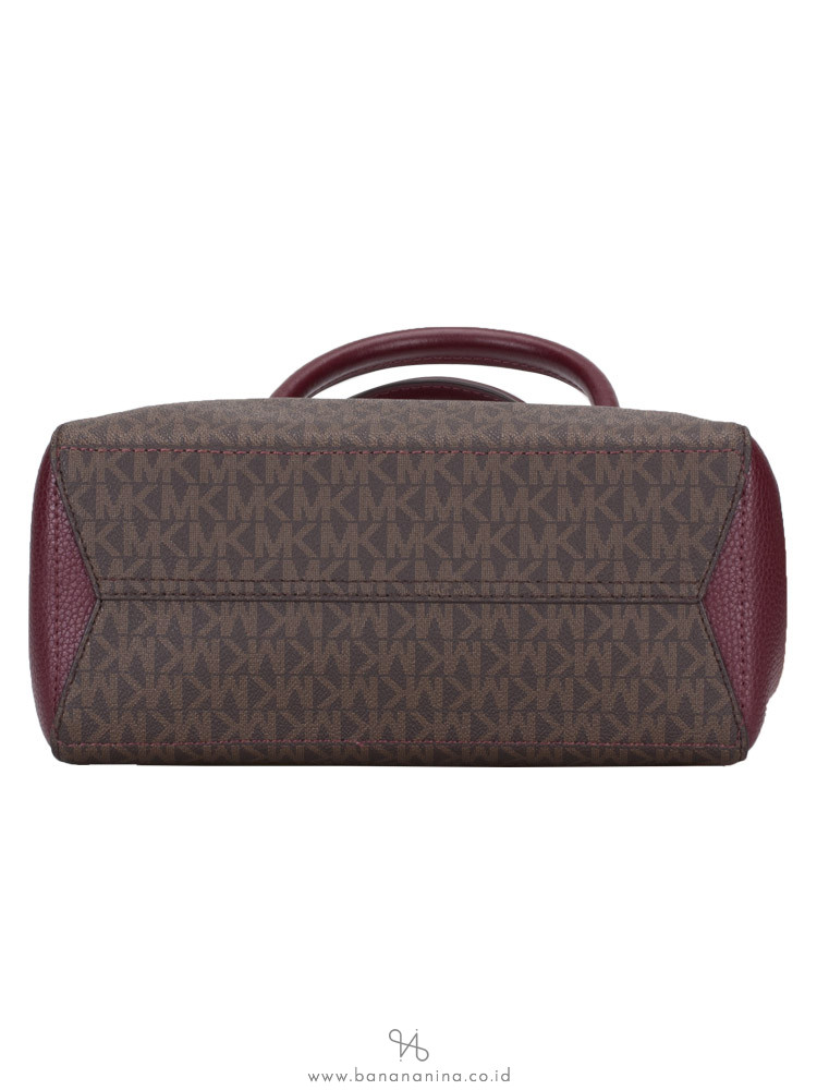MICHAEL KORS Kimberly Signature Small Leather Satchel Merlot Multi