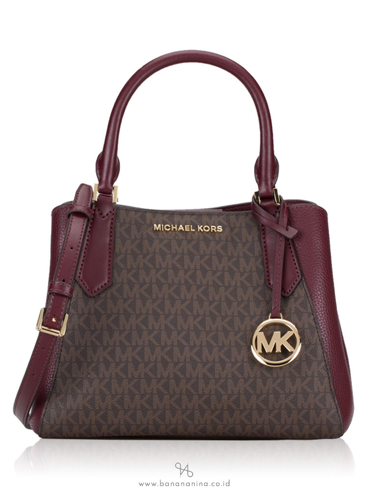 MICHAEL KORS Kimberly Signature Small Leather Satchel Merlot Multi
