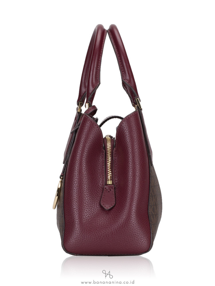 MICHAEL KORS Kimberly Signature Small Leather Satchel Merlot Multi