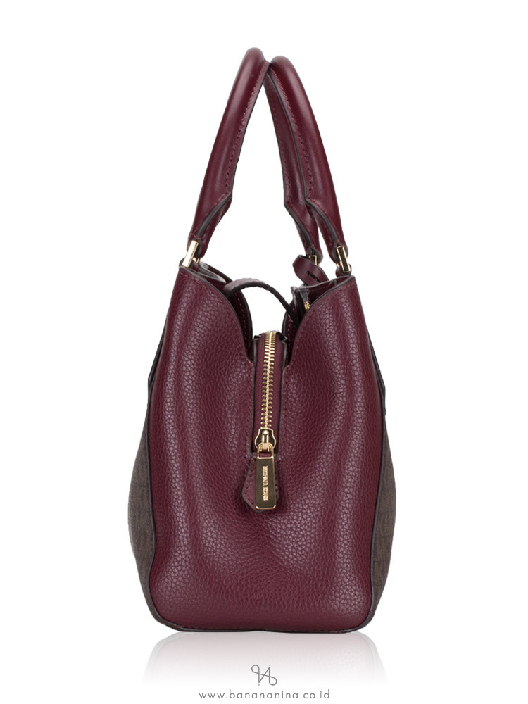 MICHAEL KORS Kimberly Signature Small Leather Satchel Merlot Multi