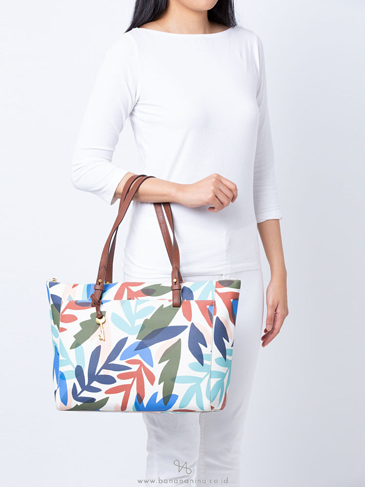 FOSSIL ZB7446124 Rachel Floral Top Zip Tote White Multi