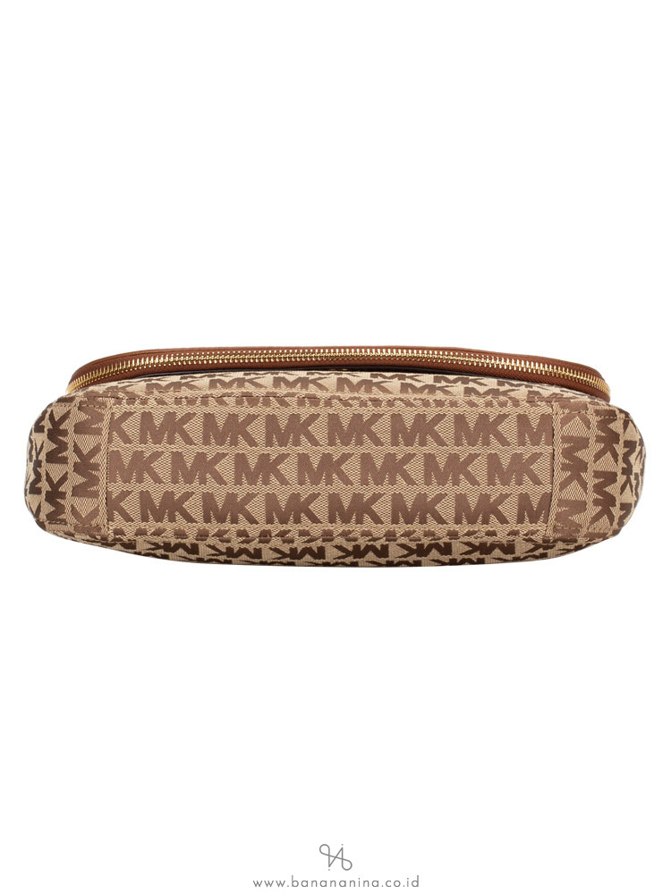 MICHAEL KORS Bedford Signature & Leather Medium Shoulder Flap Beige Ebony