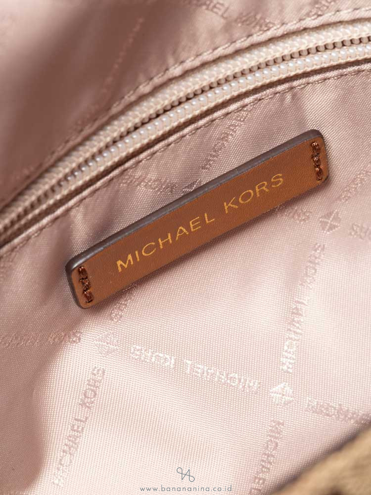 MICHAEL KORS Bedford Signature & Leather Medium Shoulder Flap Beige Ebony