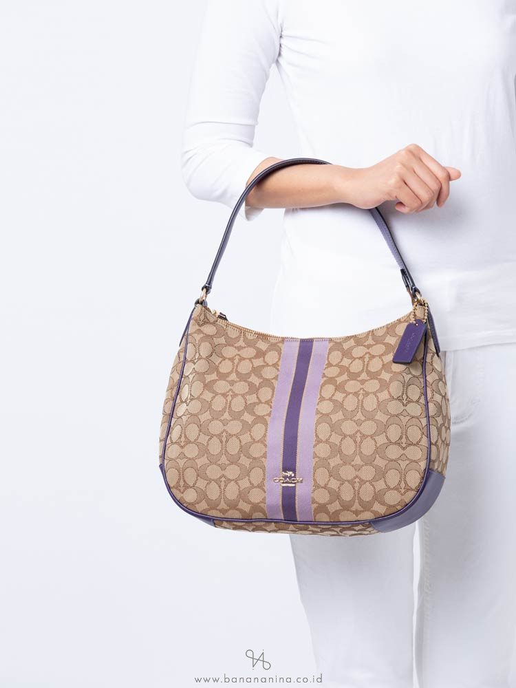 COACH 39042 Signature Jacquard Stripe Hobo Purple Multi