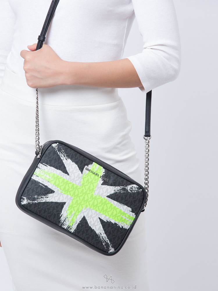 MICHAEL KORS Jet Set London Monogram Large Crossbody Neon lime