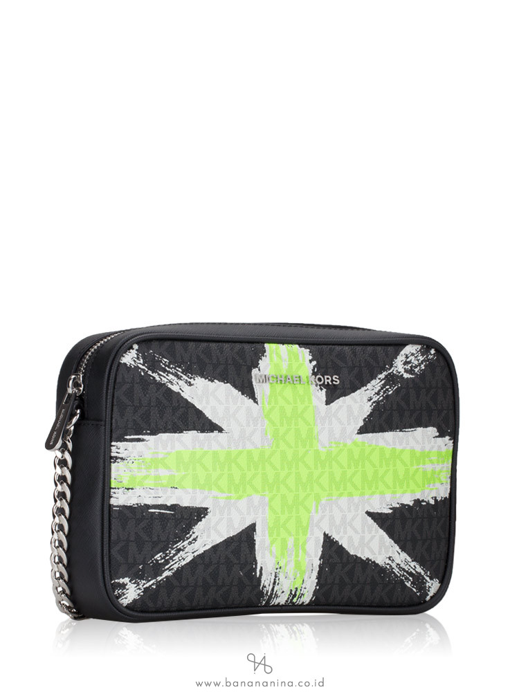 MICHAEL KORS Jet Set London Monogram Large Crossbody Neon lime