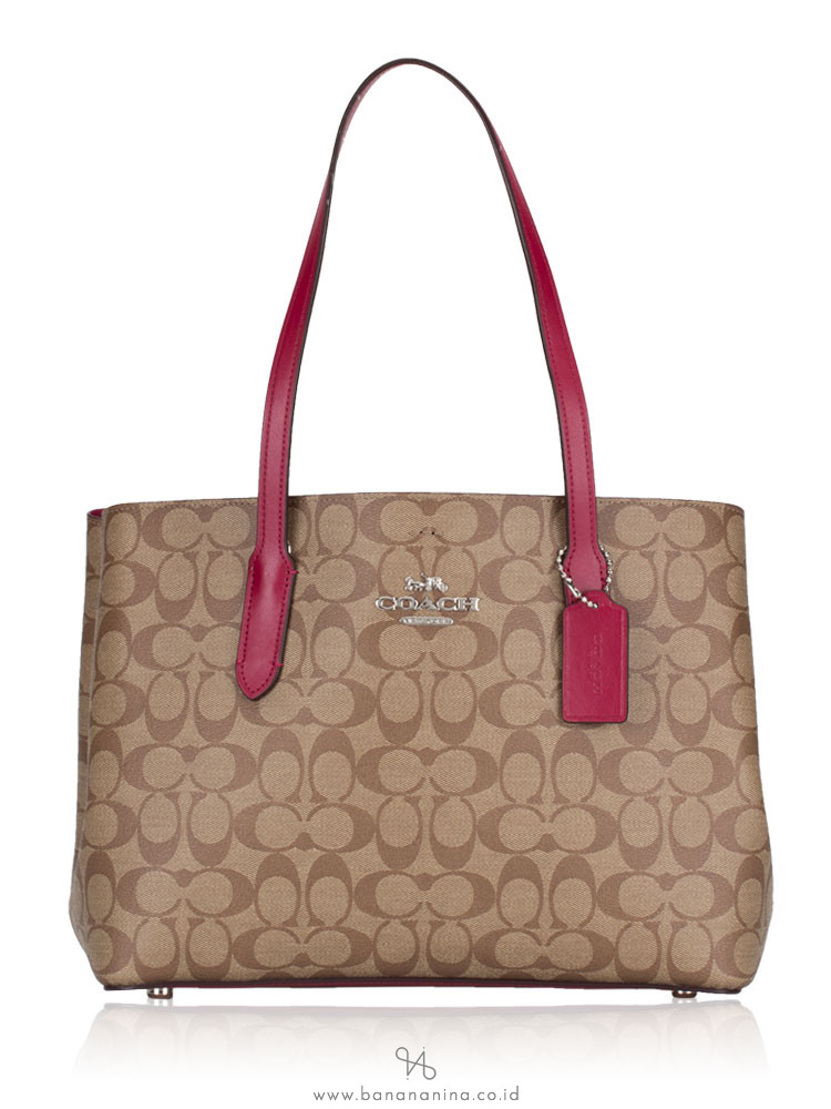 COACH 48735 Signature Avenue Carryall Khaki Dark Fuchsia