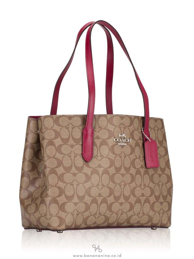 COACH 48735 Signature Avenue Carryall Khaki Dark Fuchsia