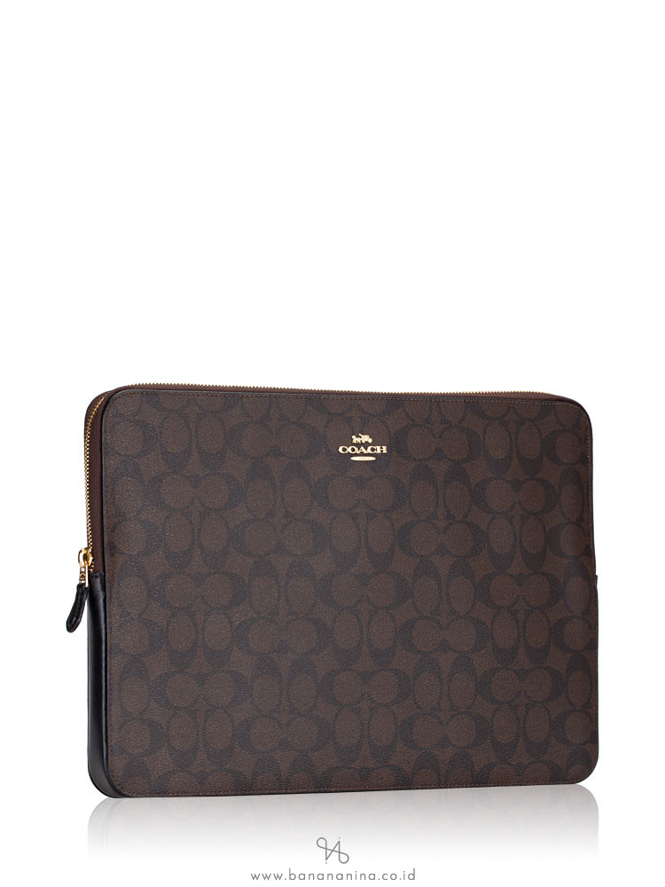 Coach 88040 Signature Laptop Sleeve Brown Black