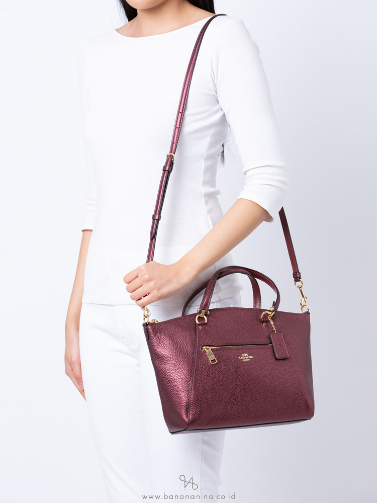 COACH 87686 Metallic Leather Prairie Satchel Wine
