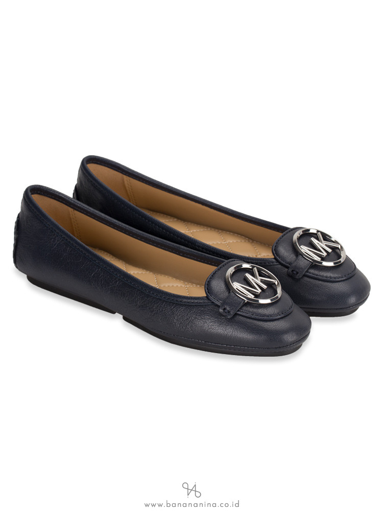 MICHAEL KORS Lillie Leather Flats Admiral Silver Sz 10