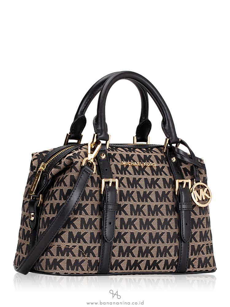 MICHAEL KORS Ginger Monogram Small Duffle Satchel Beige Black
