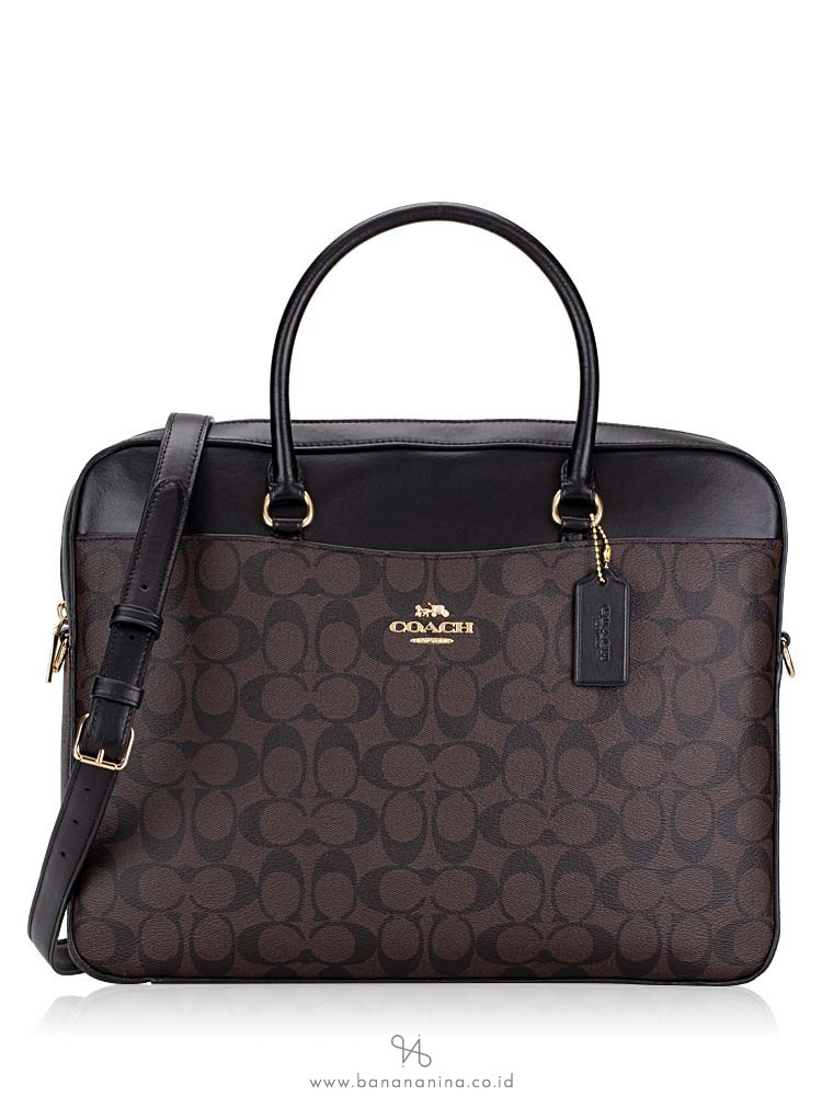 COACH 39023 Signature Laptop Bag Brown Black