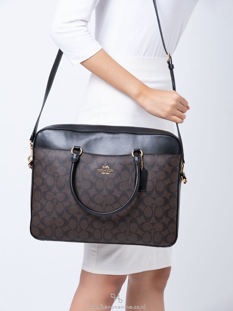 COACH 39023 Signature Laptop Bag Brown Black