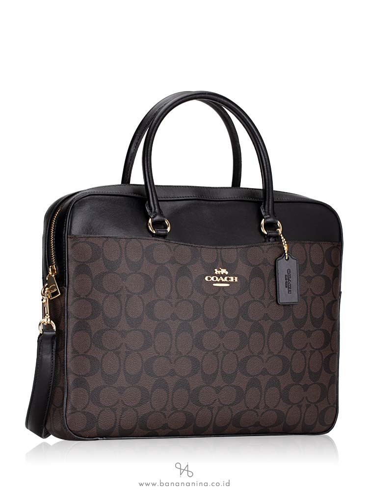 COACH 39023 Signature Laptop Bag Brown Black