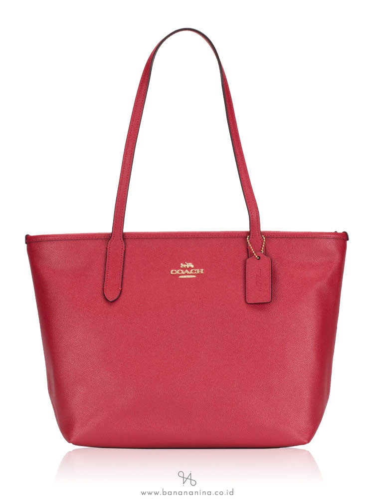 COACH 83857 Crossgrain Leather Zip Tote True Red