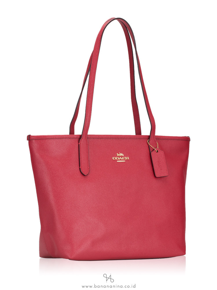 COACH 83857 Crossgrain Leather Zip Tote True Red