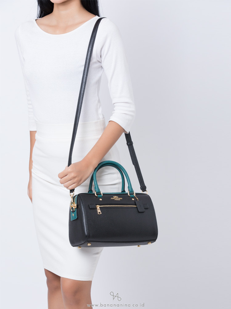 COACH 88033 Crossgrain With Ostrich Trim Rowan Black Viridian