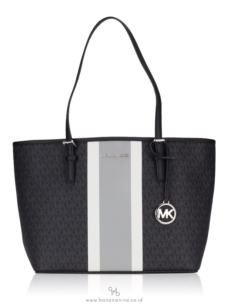 MICHAEL KORS Jet Set Monogram Stripe Medium Carryall Black Multi