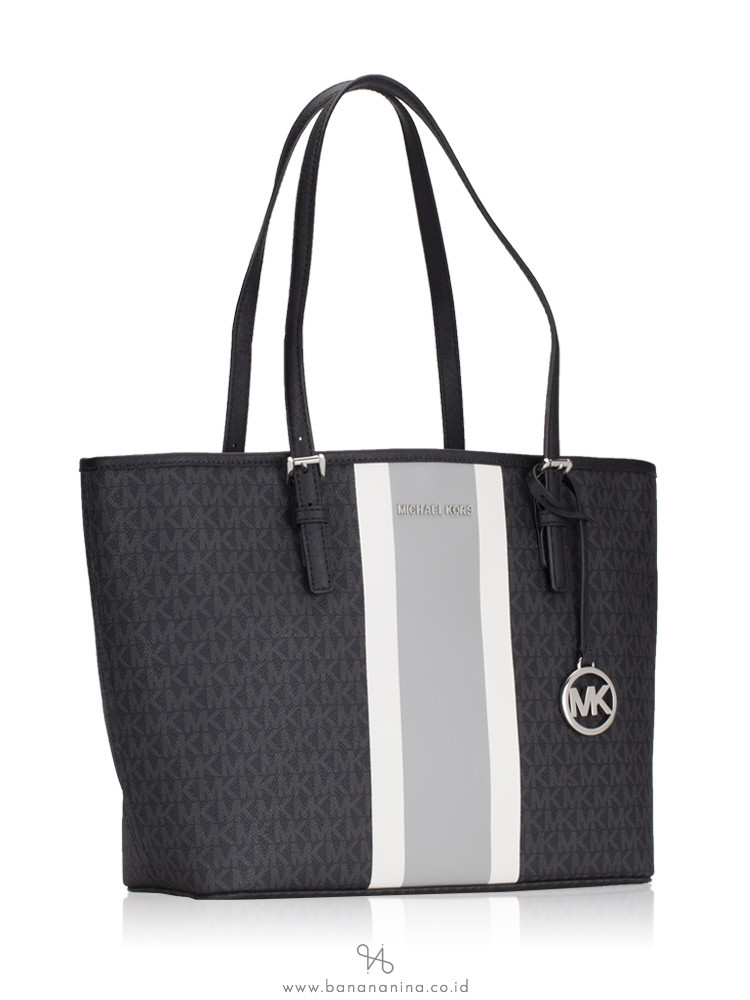 MICHAEL KORS Jet Set Monogram Stripe Medium Carryall Black Multi