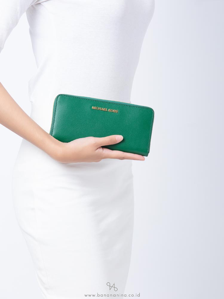 Michael Kors Giftables Leather Large Zip Wallet Jewel Green