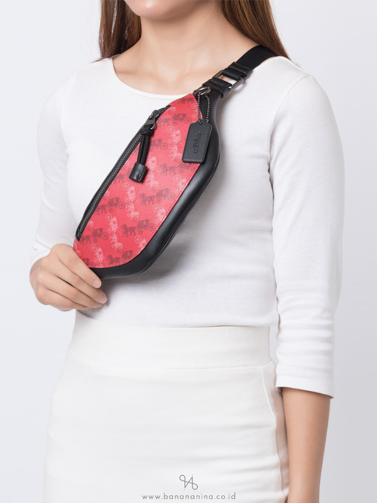 COACH 83411 Horse Carriage Print Warren Mini Belt Bag Bright Red