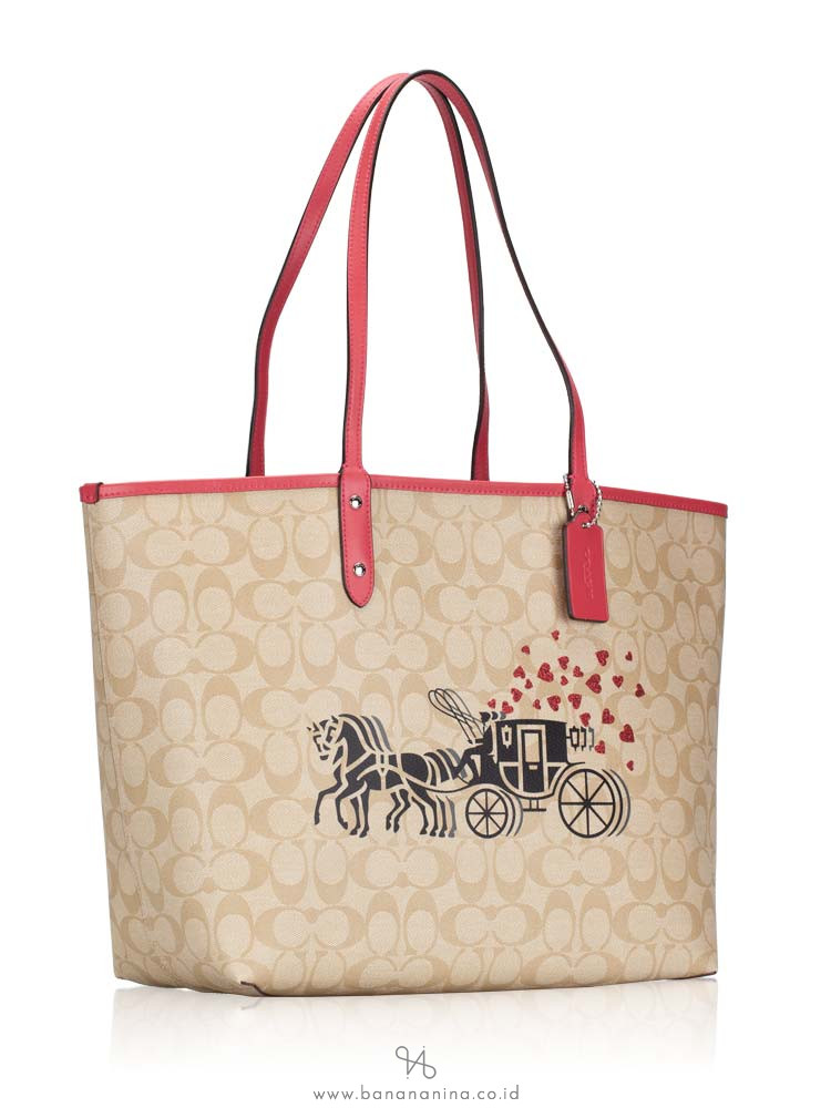 COACH 91011 Signature Horse Carriage Reversible City Tote Light Khaki Poppy