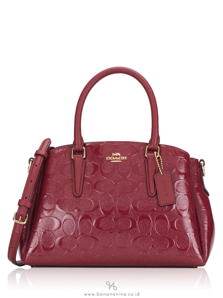 COACH 31485 Signature Patent Leather Mini Sage Cherry