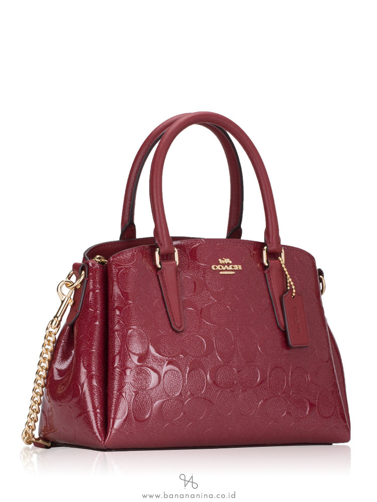 COACH 31485 Signature Patent Leather Mini Sage Cherry