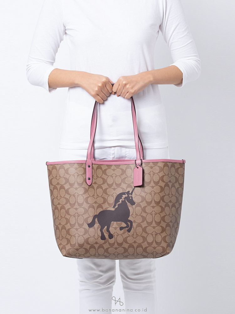 Coach 78256 Signature Unicorn Motif Reversible City Tote Khaki Multi