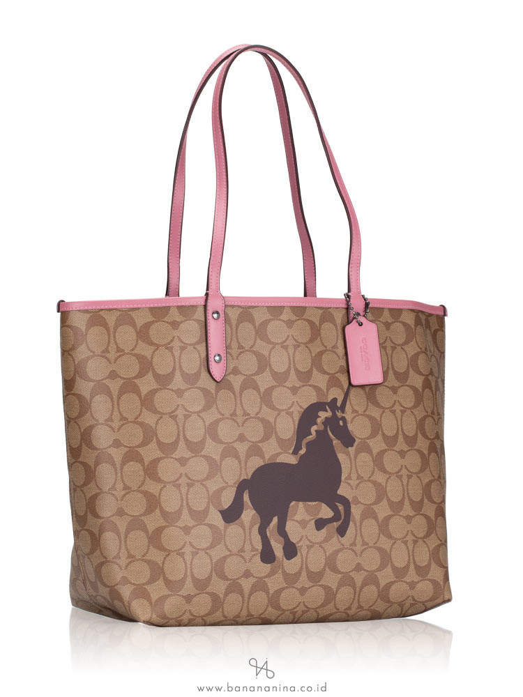 Coach 78256 Signature Unicorn Motif Reversible City Tote Khaki Multi