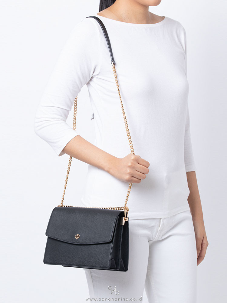Tory Burch Emerson Envelope Adjustable Shoulder Bag Black