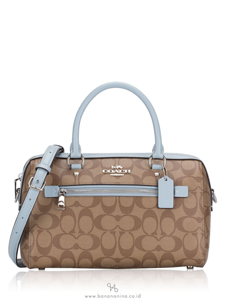 COACH 83607 Signature Rowan Satchel Khaki Pale Blue