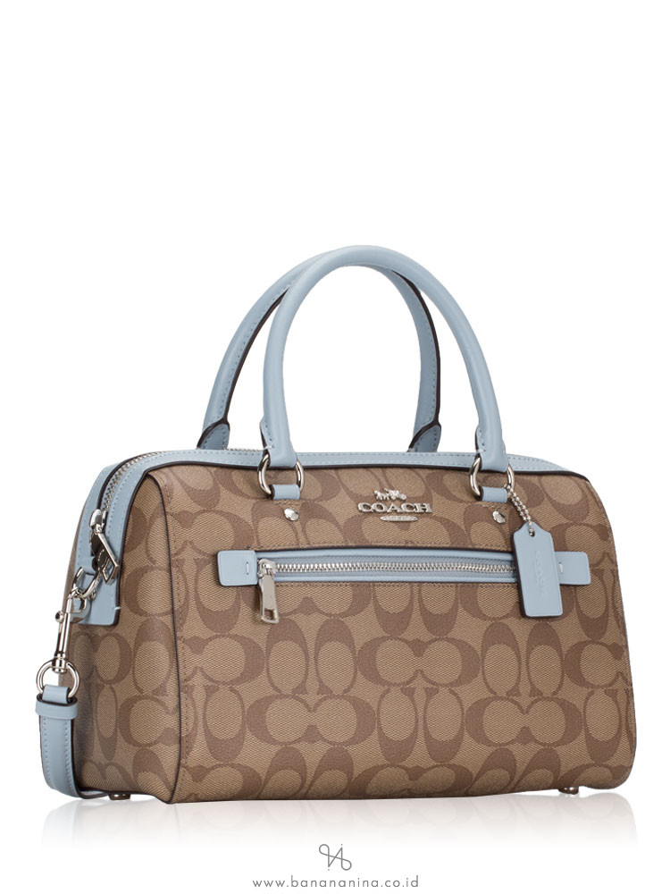 COACH 83607 Signature Rowan Satchel Khaki Pale Blue