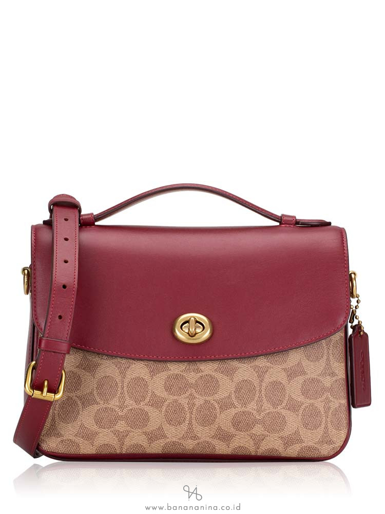 COACH 68349 Cassie Signature Crossbody Tan Deep Red