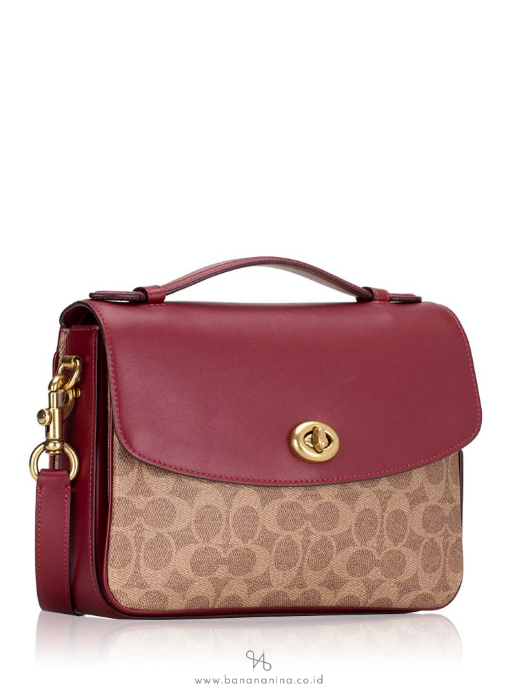 COACH 68349 Cassie Signature Crossbody Tan Deep Red