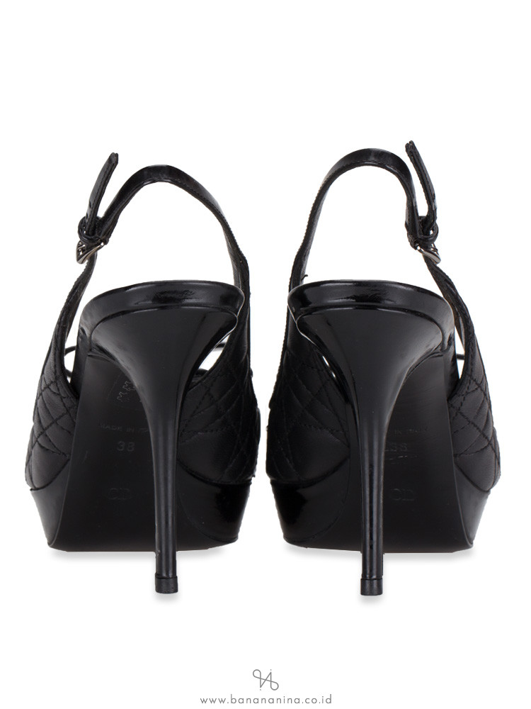 DIOR Cannage Quilted Slingback Heels Black Sz 38