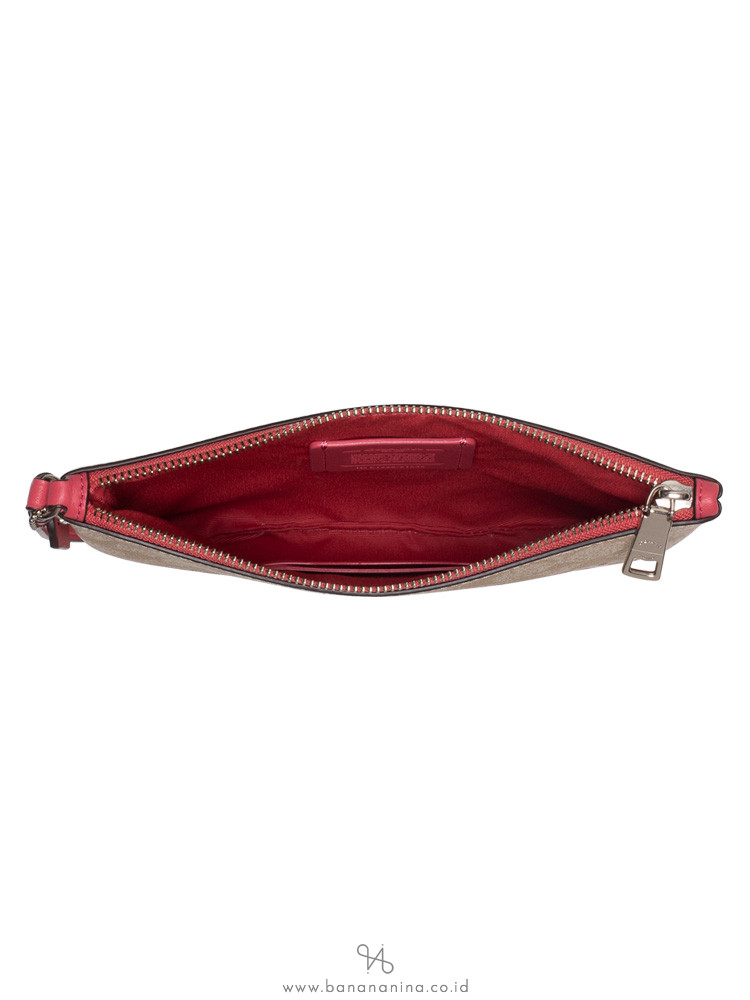 COACH 91543 Signature Horse Carriage Hearts Gallery Pouch Light Khaki Poppy