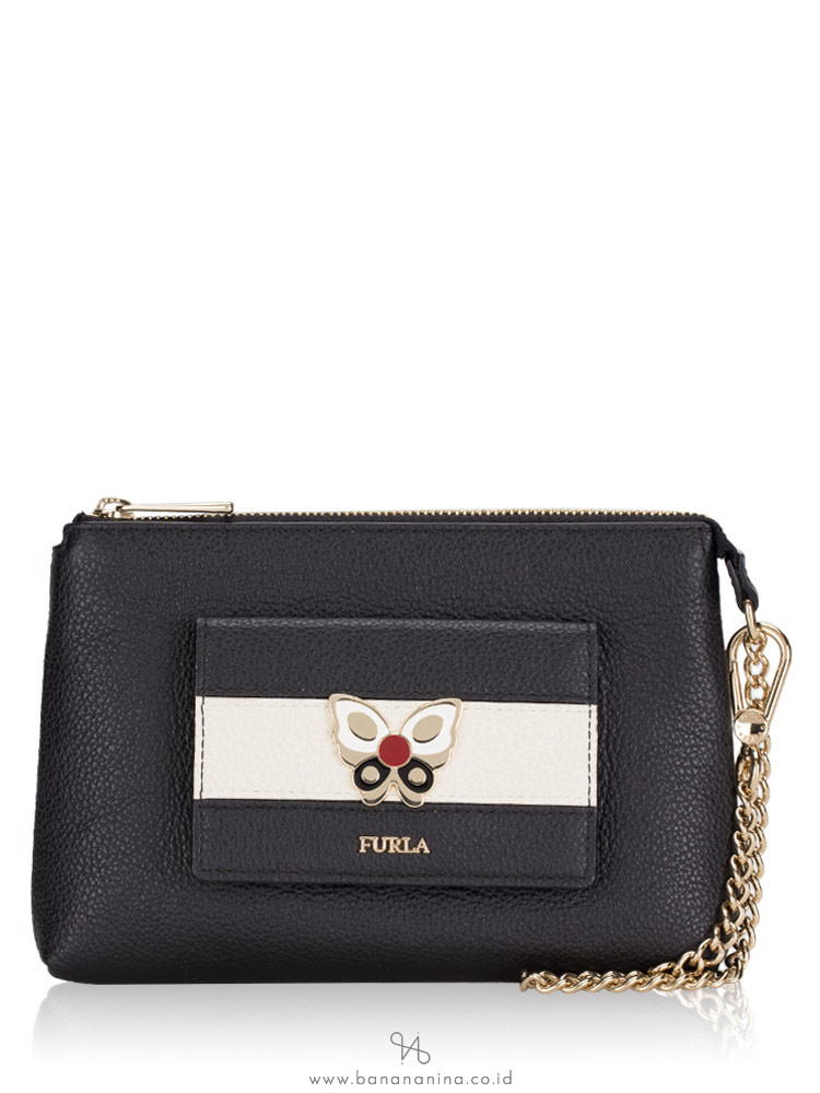 FURLA Mughetto Leather Zip Clutch Onyx