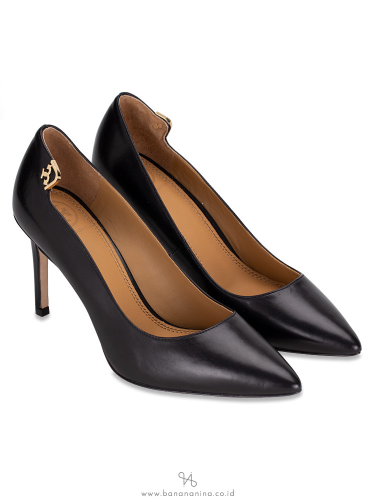 TORY BURCH Elizabeth Royal Leather Pump Black Sz 6