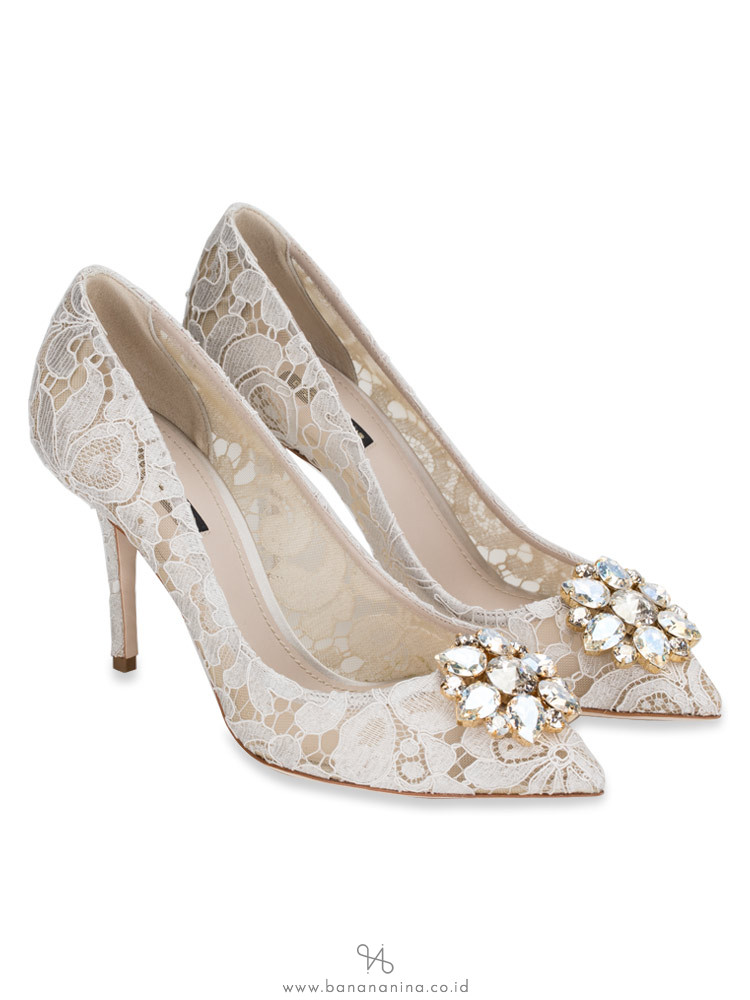 DOLCE & GABBANA Belucci Embellished Lace Pump Icy White Sz 39