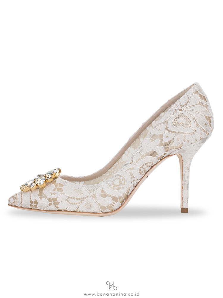 DOLCE & GABBANA Belucci Embellished Lace Pump Icy White Sz 39
