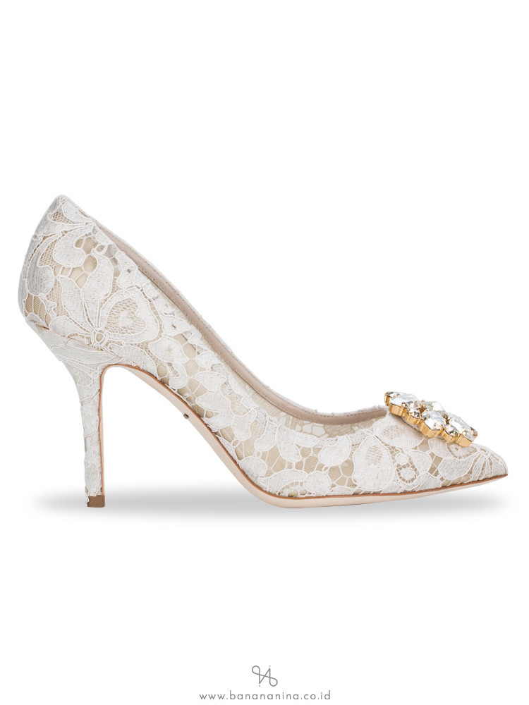 DOLCE & GABBANA Belucci Embellished Lace Pump Icy White Sz 39