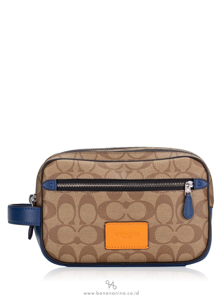 COACH 91281 Signature Colorblock Overnight Kit Double Zip Tan Admiral