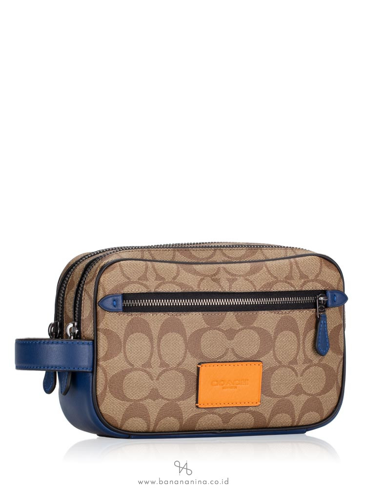 COACH 91281 Signature Colorblock Overnight Kit Double Zip Tan Admiral