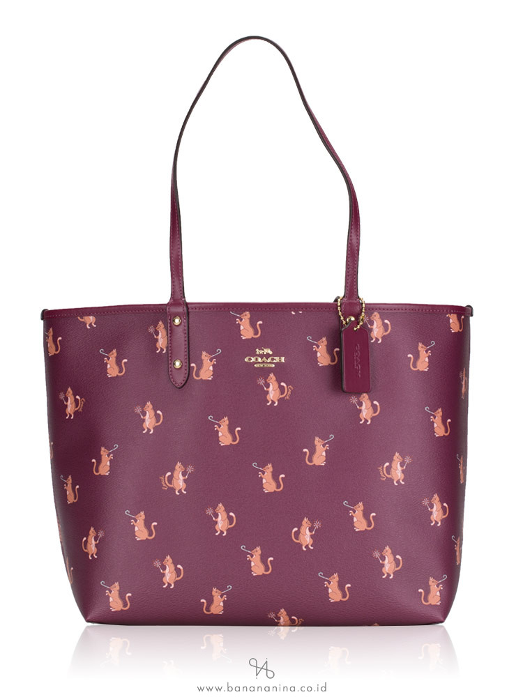 COACH 80232 Party Cat Reversible City Tote Dark Berry