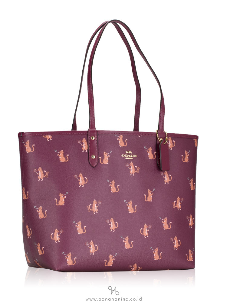 COACH 80232 Party Cat Reversible City Tote Dark Berry
