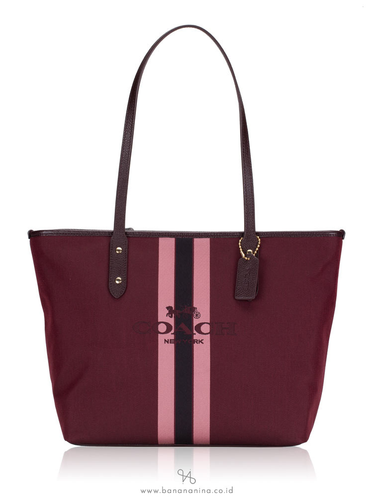 COACH 69645 Horse Carriage Jacquard City Tote Oxblood