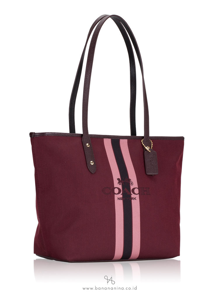 COACH 69645 Horse Carriage Jacquard City Tote Oxblood