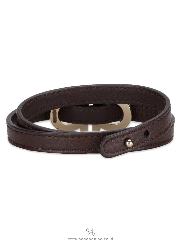 SALVATORE FERRAGAMO Gancini Leather Double Wrap Bracelet Dark Brown